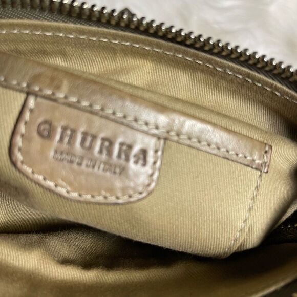Ghurka made in Italy leather & textile Khaki woven & fringe small crossbody bag - Picture 12 of 16